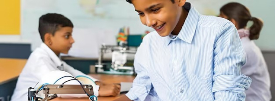 Students working on advanced robotics projects